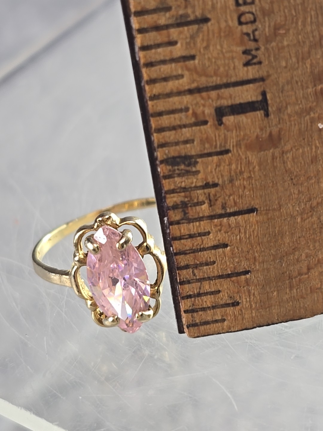 Pink Ice Marquise Solitaire Stamped 417m Size 8.5