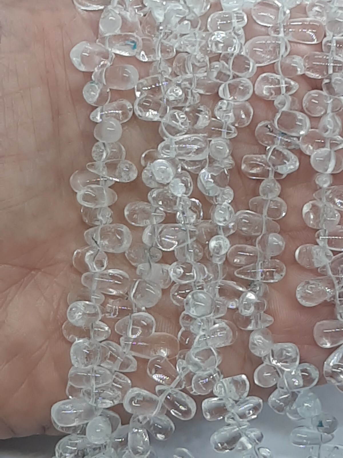 Raindrops of Light Triple Strand Necklace Rock Quartz Crystal Teardrop Beads