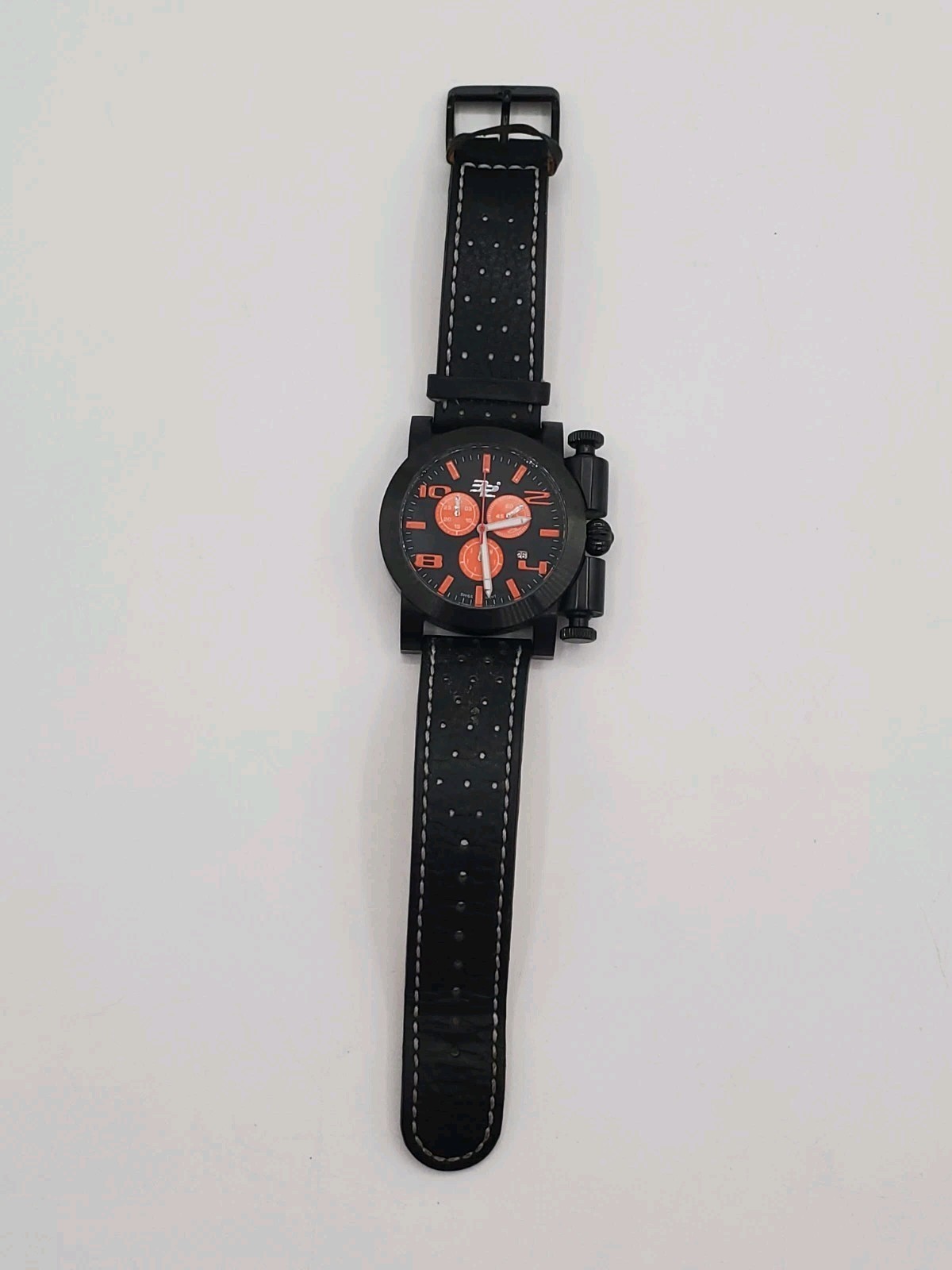 32 Degrees Black Orange Dial Stainless Steel Mens Watch