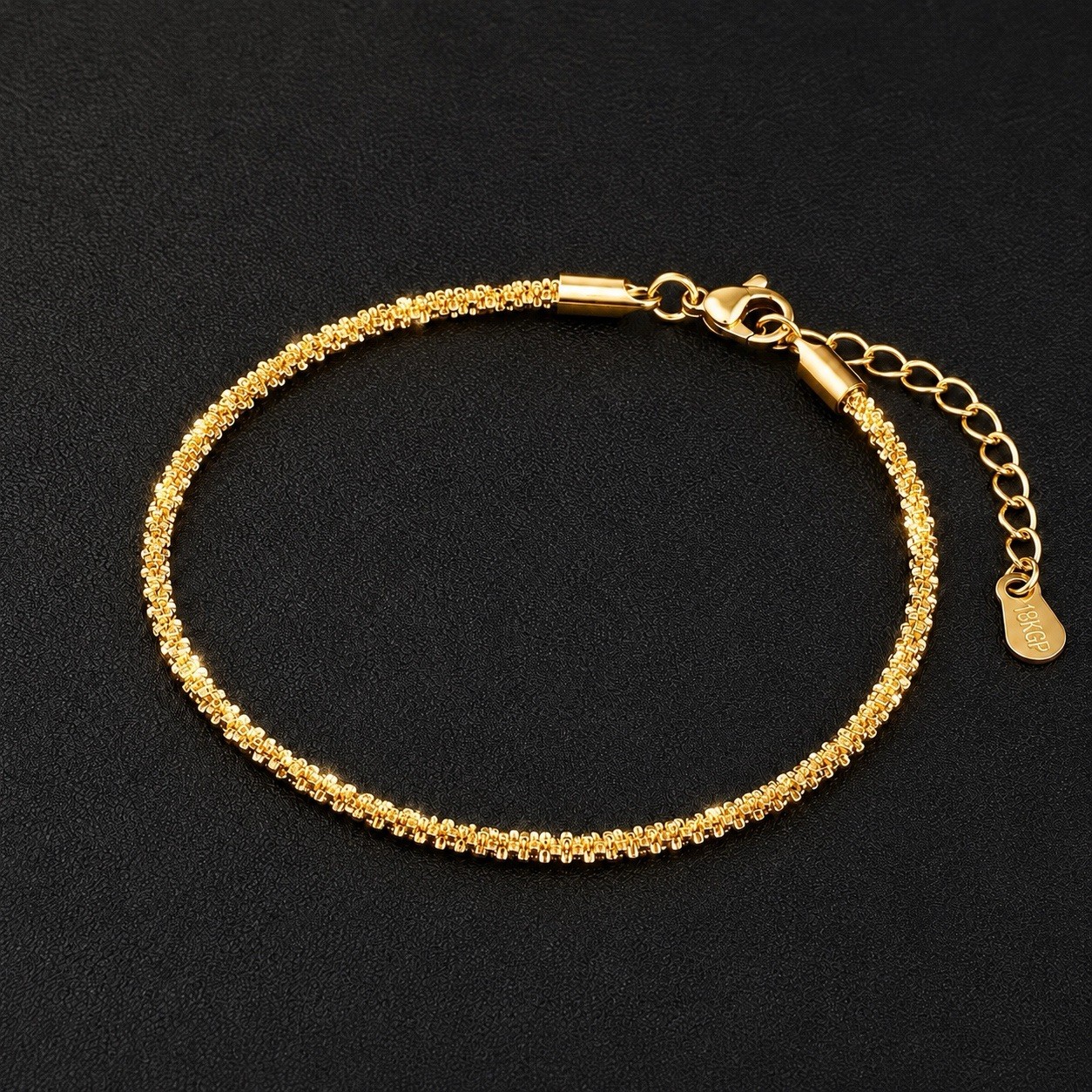 LUXE 18K GOLD PLATED ROPE CHAIN ANKLET DIAMOND CUT STAINLESS STEEL 8-10″