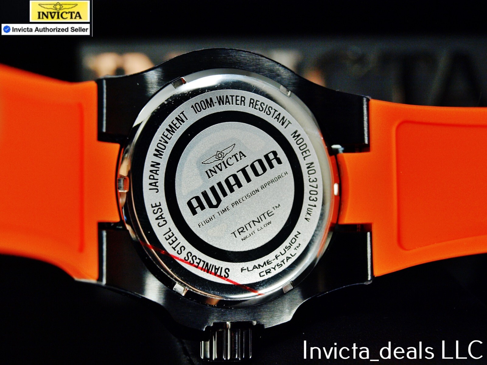 Invicta Men’s 50mm AVIATOR NAUTICAL Series Quartz BLACK DIAL Orange Tone SS Watc