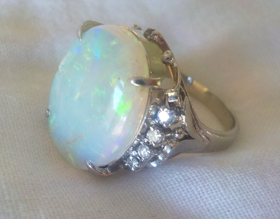 Vibrant Platinum Solitaire Fiery Opal Diamond Ring – 9.71 gms, Sz 5.75, 5.46 ctw