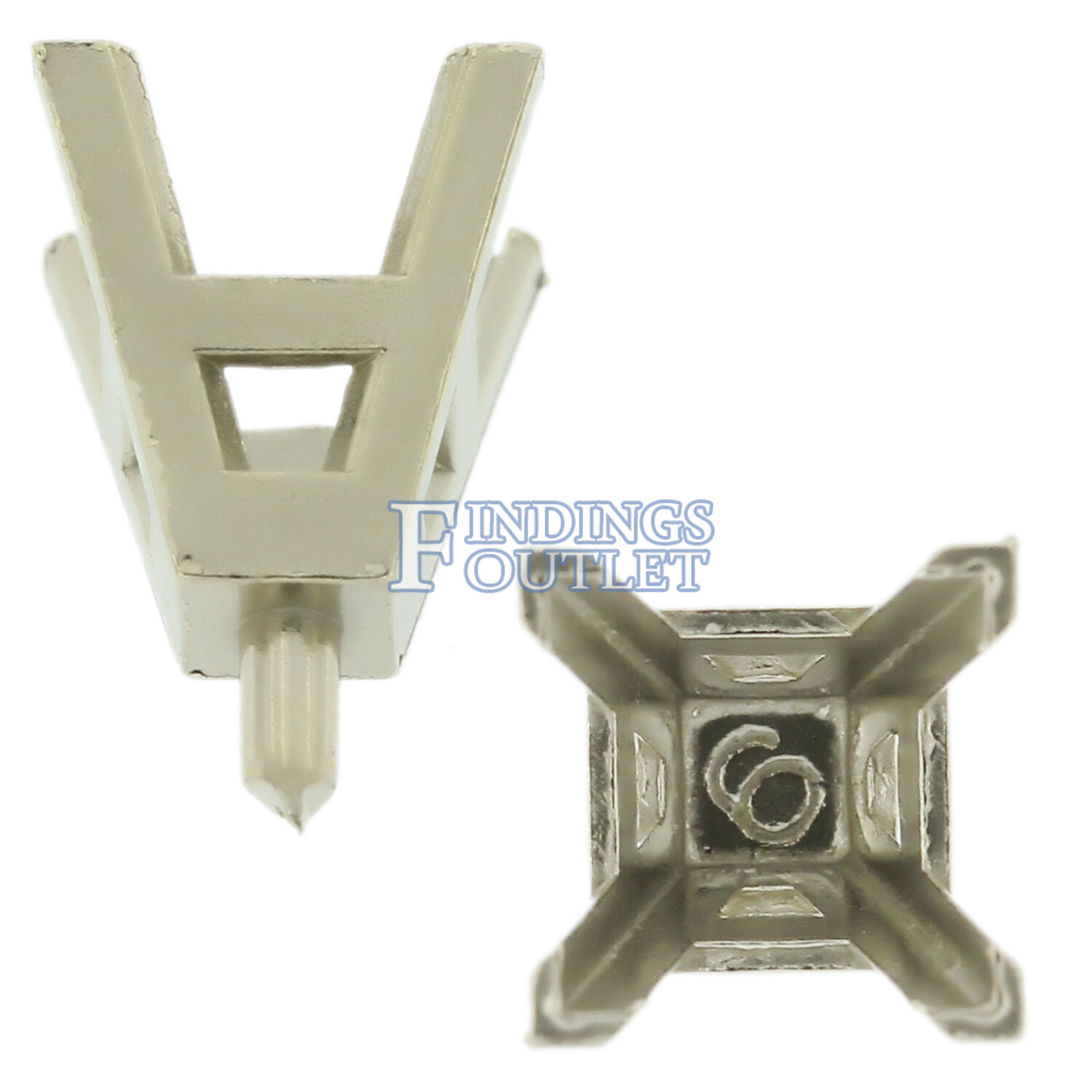14K White Gold V-End Square 4 Prong Peg Head Setting Standard Style Center Stone