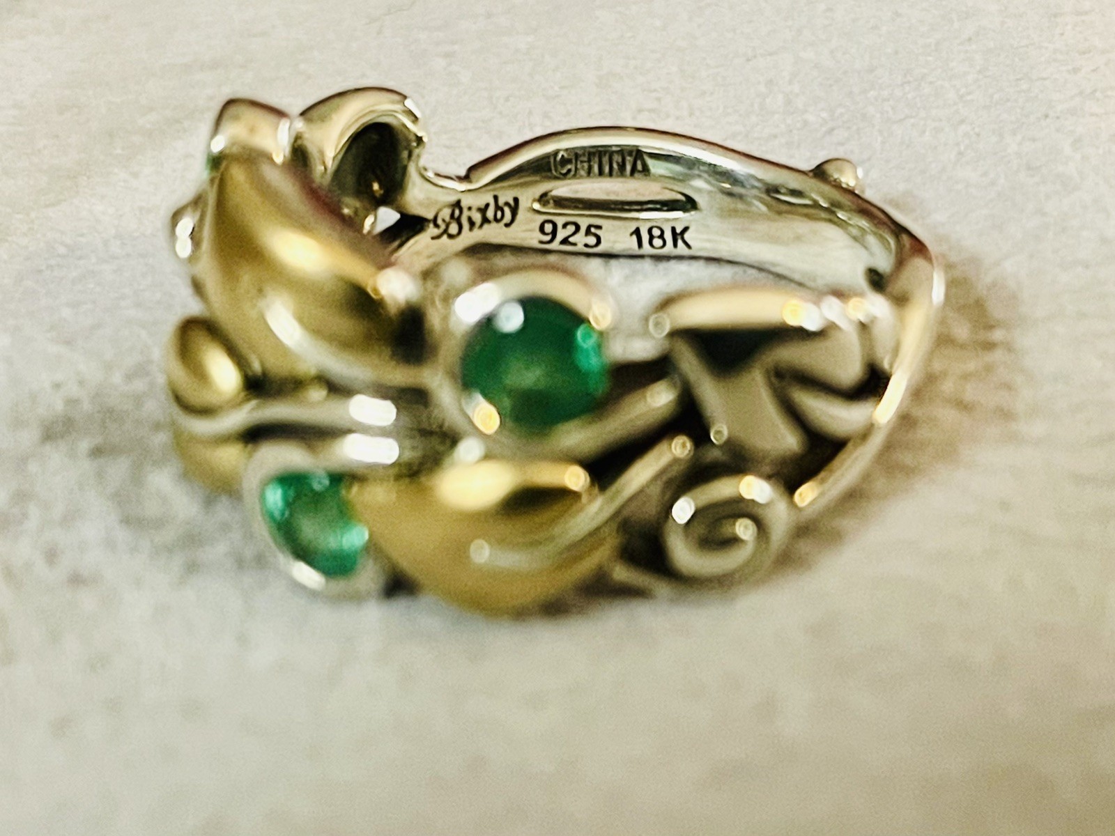 BARBARA BIXBY EMERALD GEMSTONE RING SIZE 7 VINE LEAF ORGANIC Designer Gift