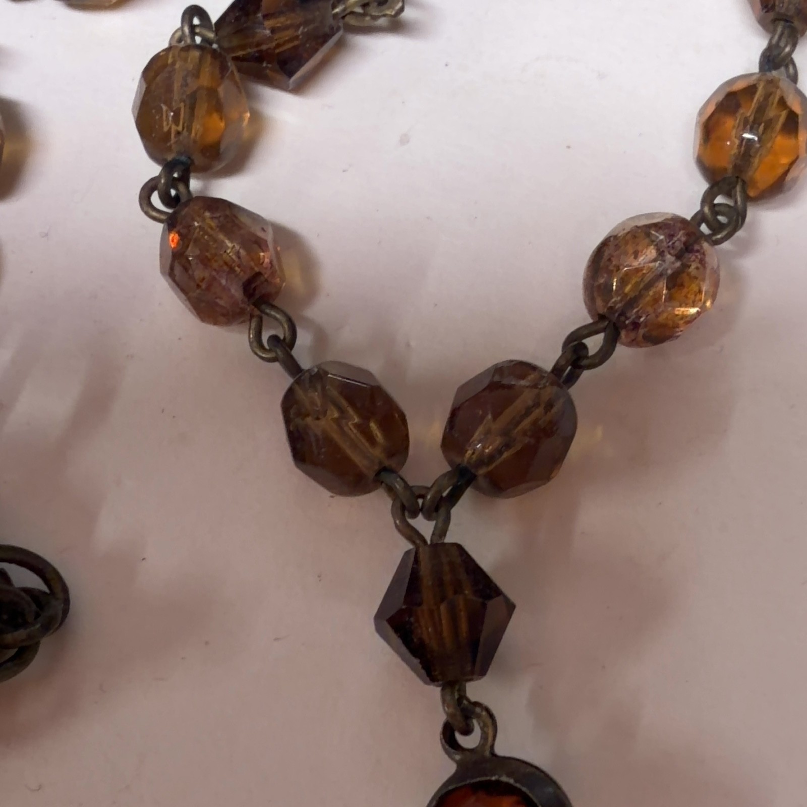 ROBERT ROSE Amber Beaded Necklace Statement Geometric Pendant