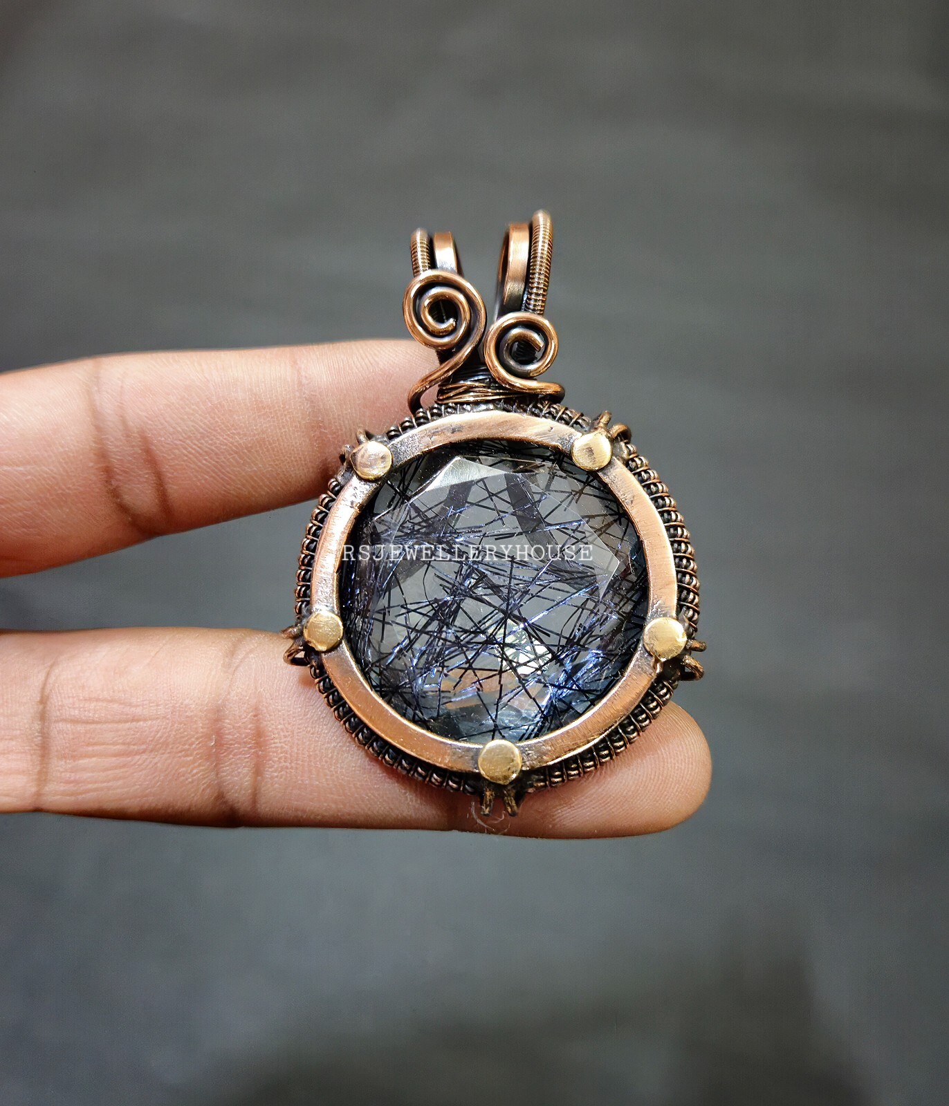 Black Rutile Quartz Pendant For Women Vintage Quartz Wedding Necklace Pendant