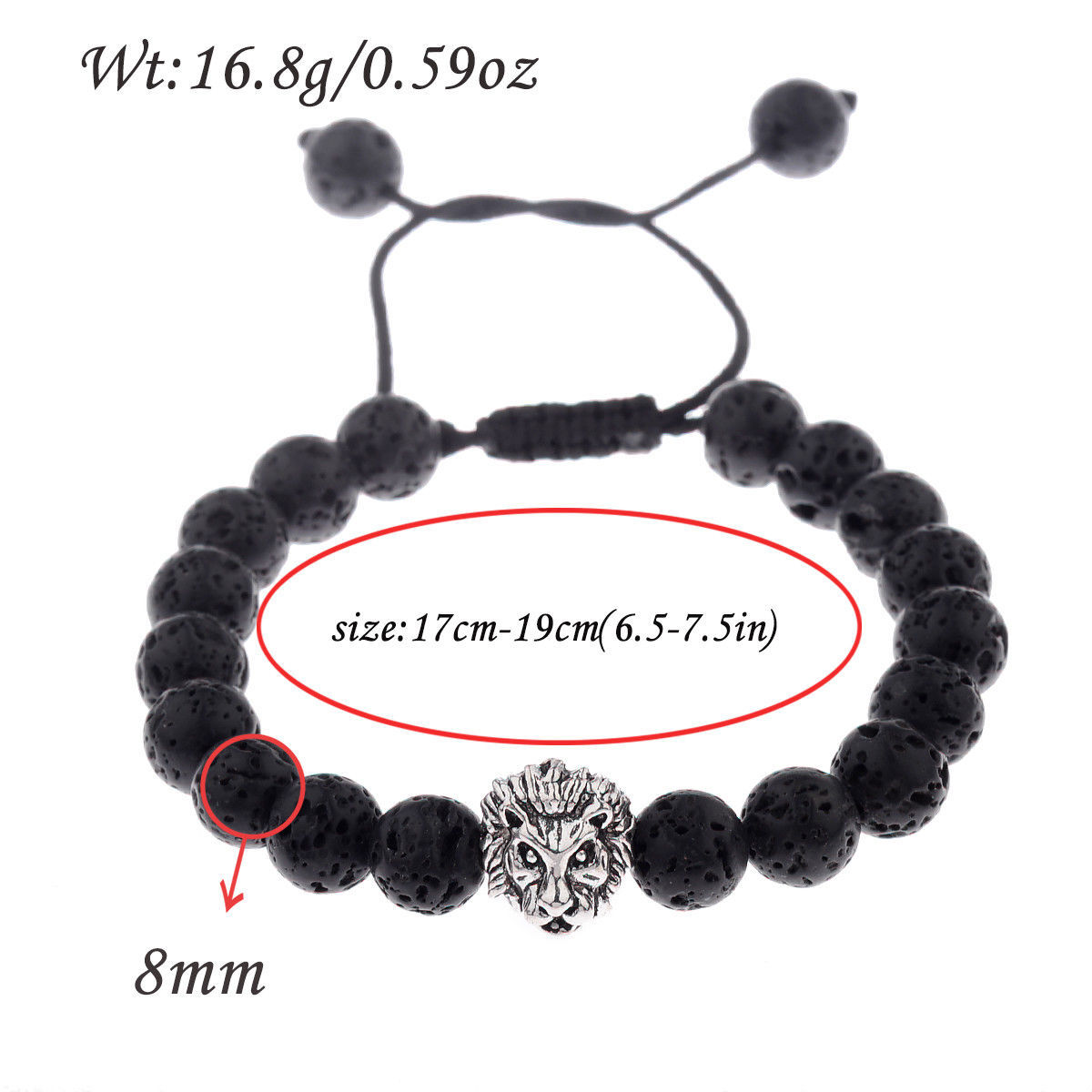 Fashion Men’s Women’s Lion Beads Regalite Lava Macrame Weaving Handmade Bracelet