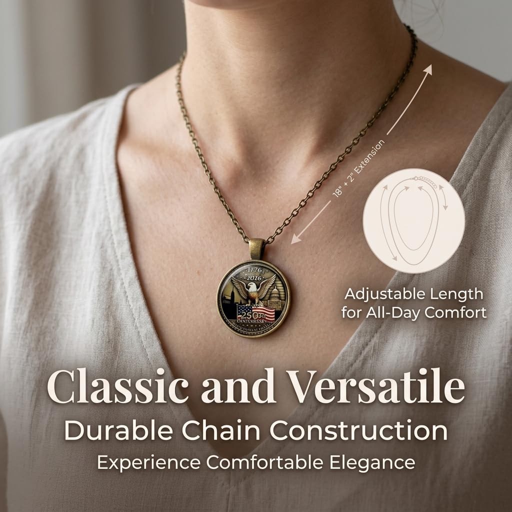 250th Anniversary 1776-2026 Bald Eagle American Flag Pendant Necklace Gift