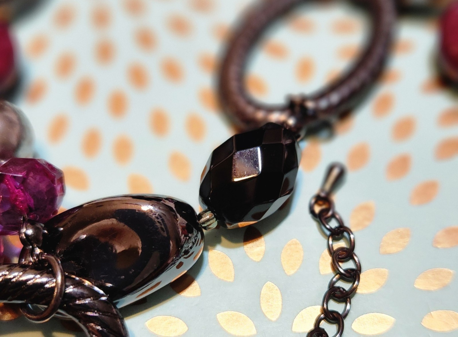 Premier Designs Purple Shades, Black, Gray Acrylic Beads Gunmetal Long Necklace