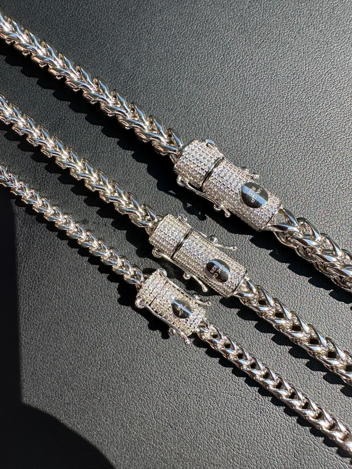 Iced MOISSANITE Clasp Stainless Steel & 925 Silver Franco Chain Necklace 4-6mm
