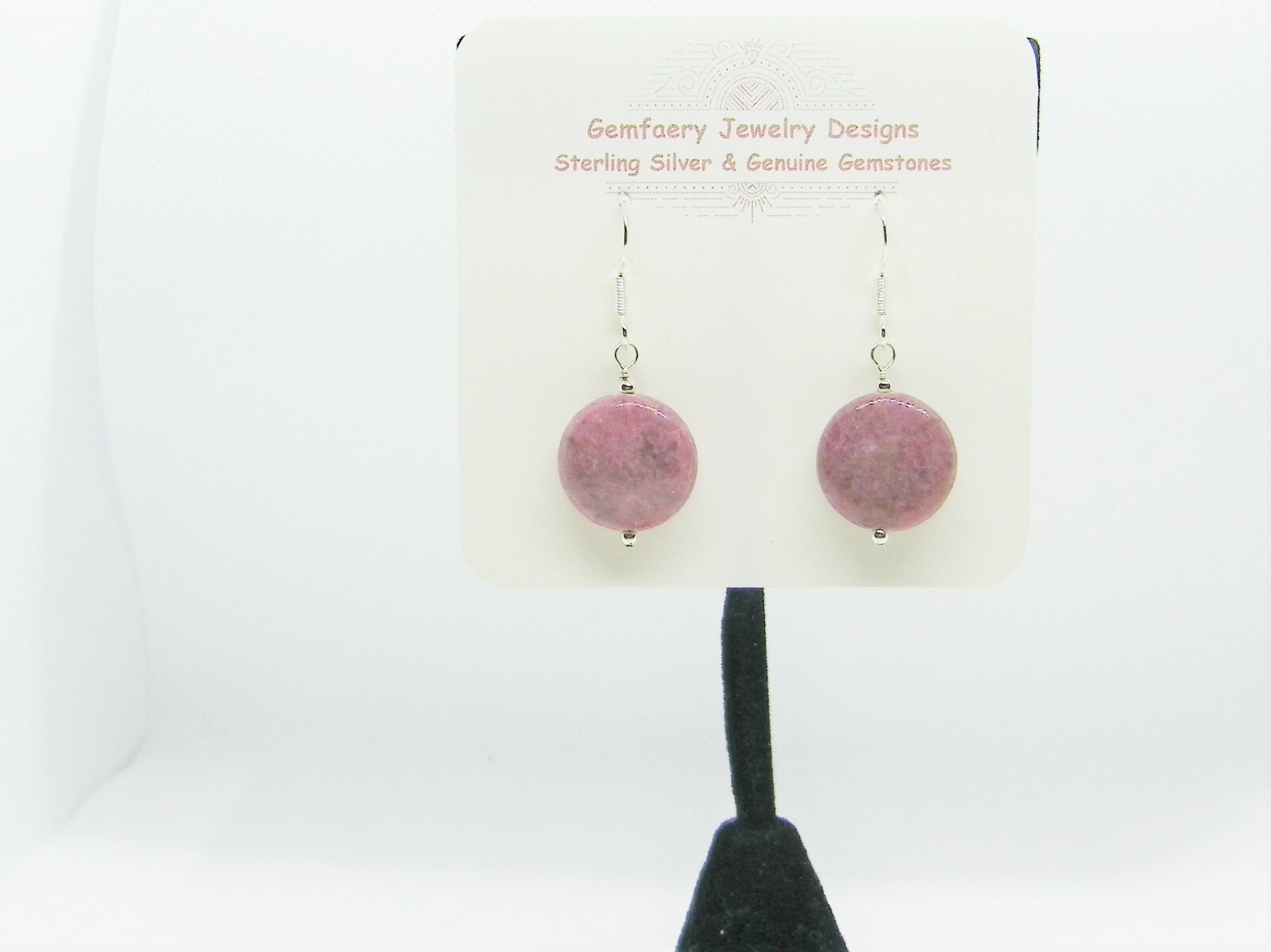 Sterling Silver Natural RHODONITE Gemstone Dangle Earrings #1147…Handmade USA