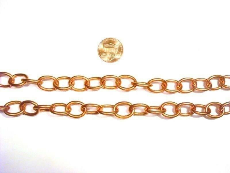 3 FEET VINTAGE COPPER COATED STEEL OVAL 16x13mm. STRONG CABLE CHAIN W796