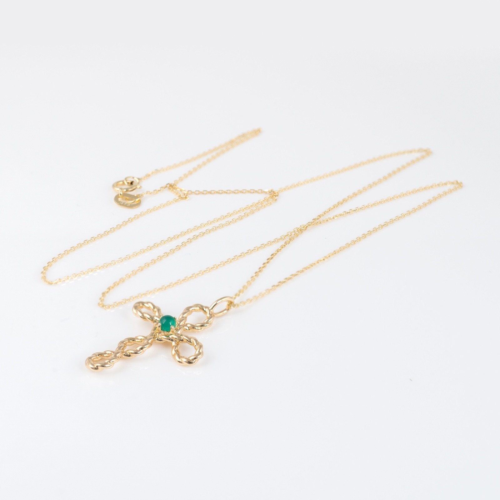 9ct Gold Cross Necklace Green Onyx Pendant Hallmarked Yellow Gold Cabochon