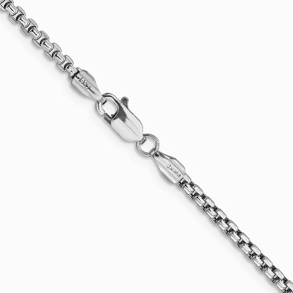 14K White Gold 2.45mm Semi-Solid Round Box Chain Necklace 18″-30″