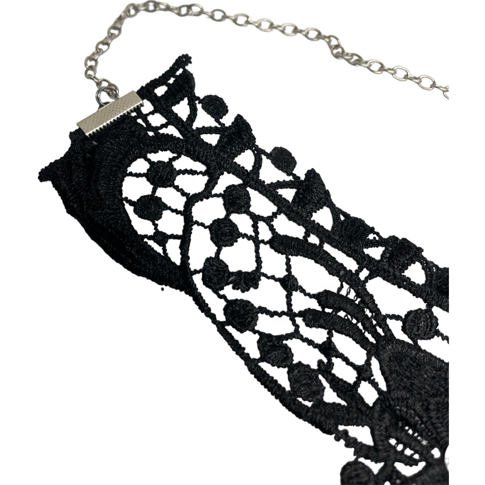 Black Floral Pattern Lace Collar Gothic Applique Faceted crystals Lobster Clasp