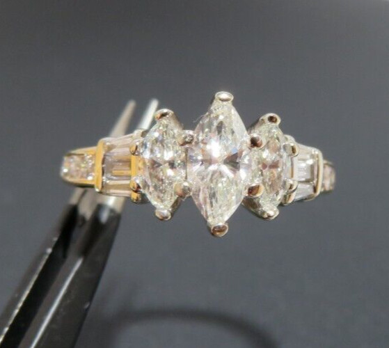 14K 2TONE MARQUISE DIAMOND ENGAGEMENT RING 1.00 tcw SZ 4.5 4.39 grams (G132902)