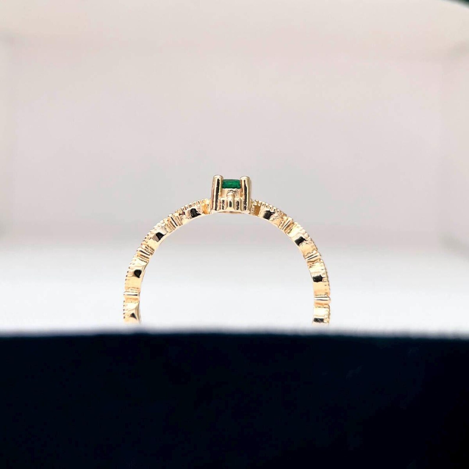 gold plated 925 silver ring moissanite Lab Created Emerald ring Gift for Her