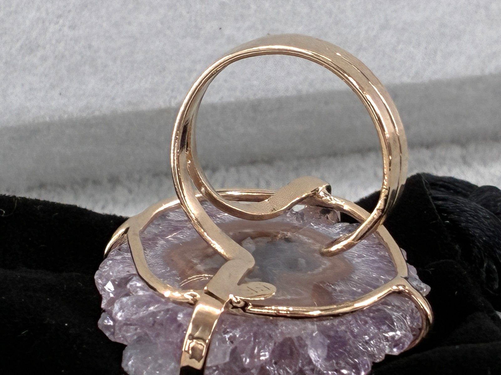 Kalifano Amethyst Stalactite Agate Gold Tone Adjustable Ring Shank Signed BR