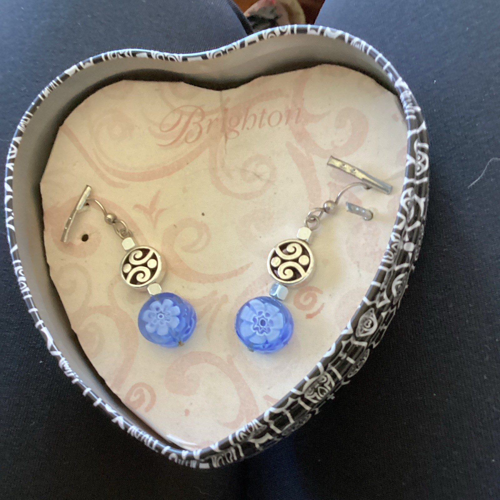 Brighton Silver Tone Blue Round Dangle Drop Earrings Metal French Wire Closure