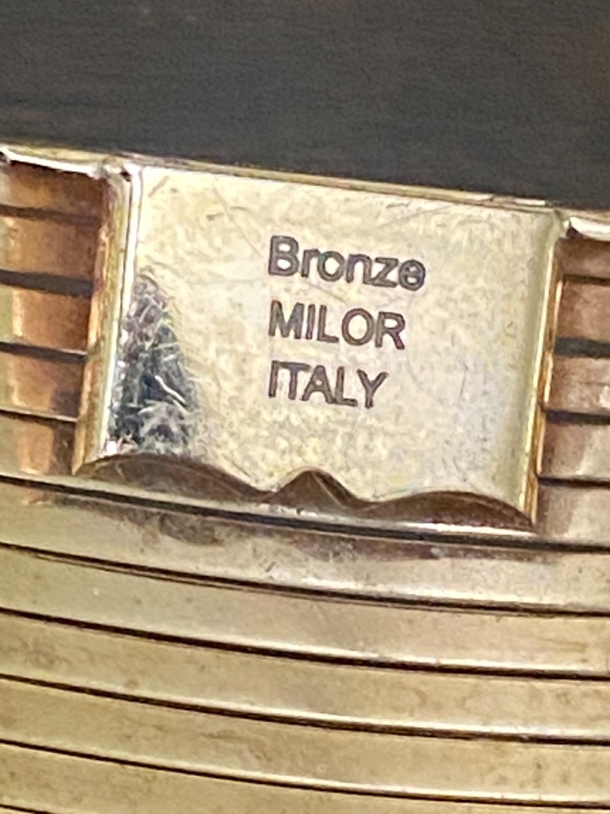 Milor Italy Bronze Bracelet Wide Ribbed Bangle Gold Tone Modernist Cuff Y0240