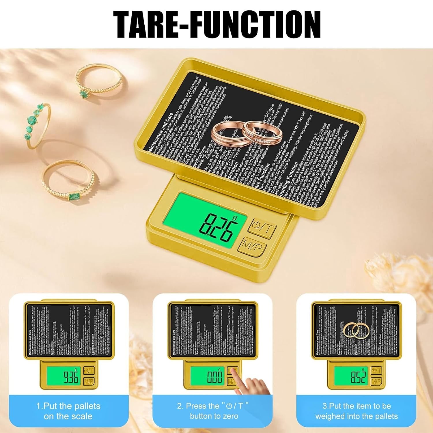 Portable 1000g Digital Gram Scale in Gold – 7 Units, Tare Function & Backlight