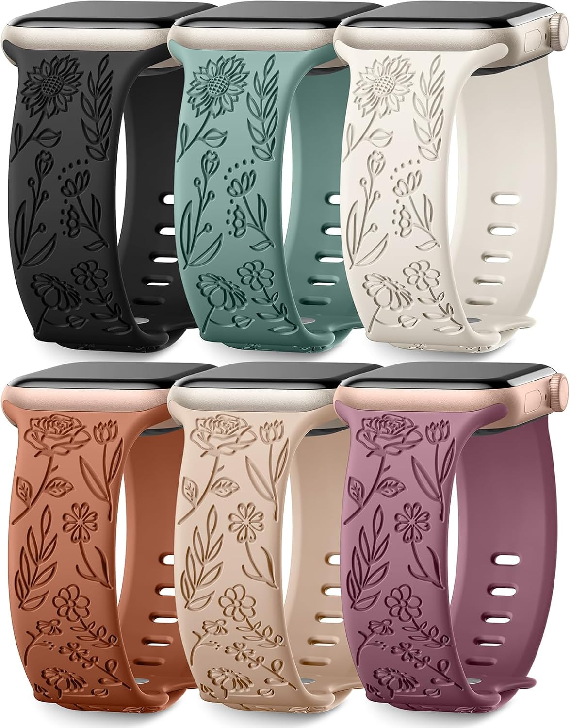 SNBLK 6 Pack Floral Engraved Bands Compatible with Apple Watch Bands 40Mm 41Mm 4
