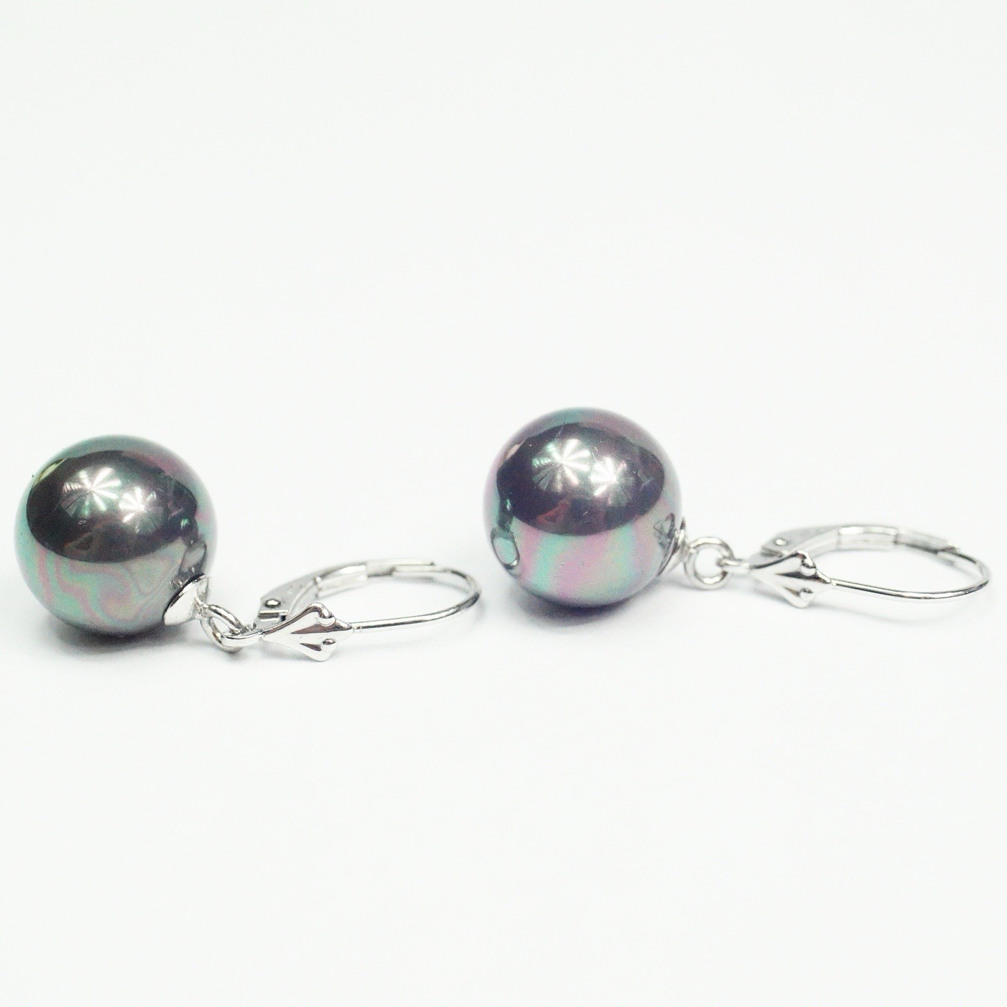 Lucoral Sterling Silver 12.2 mm Imitation Black Pearl Leverback Earrings