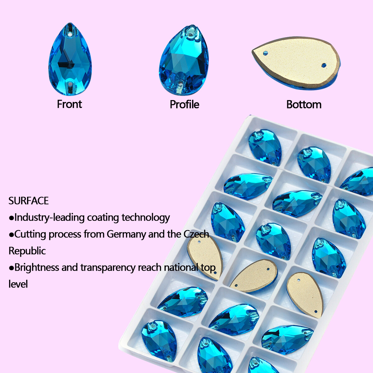 Glass K9 Drop Edges with Chamfers Crystal Glitter Sew On Rhinestones Craft Beads
