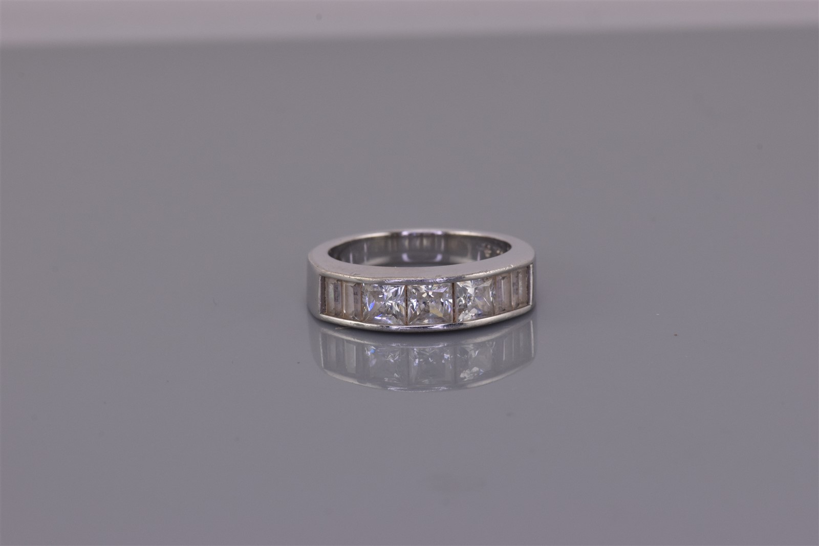 Sterling Silver Channel Set Princess Baguette Cubic Zirconia Band Ring 925 Sz: 6