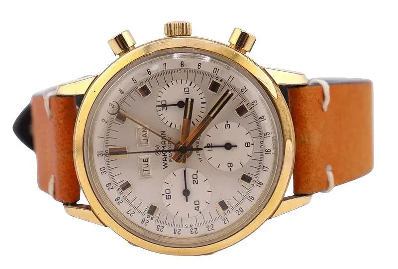WAKMANN JUMBO TRIPLE DATE CHRONO VALJOUX 730-WORKING-SMALL PUSHER HEAD MISSING
