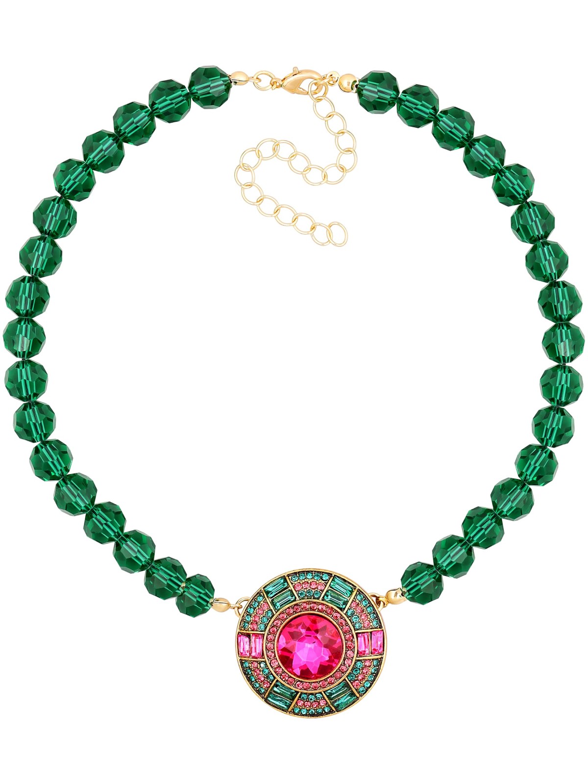 Statement Sparkling Green Pink Chunky Bib Charm Cluster Necklace for Wome