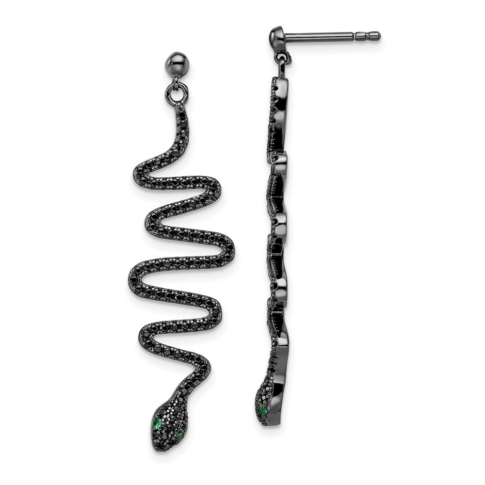 Sterling Silver Green & Black Spinel Brilliant Embers Snake Earrings