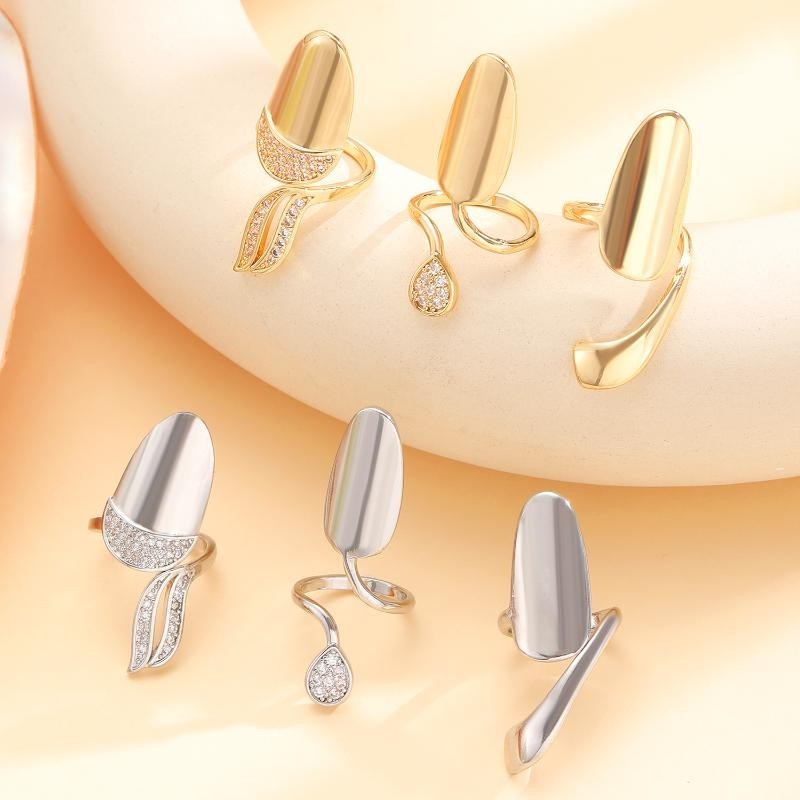 3PCS Detachable Zircon Nail Rings Gold Silver Reusable Nail Cover Finger Jewelry
