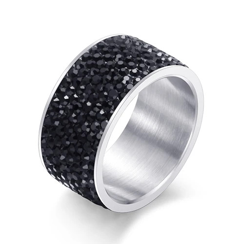 Crystal Pave Ring 8 Row Stainless Steel Gold Plated Wide Band Women Jewelry