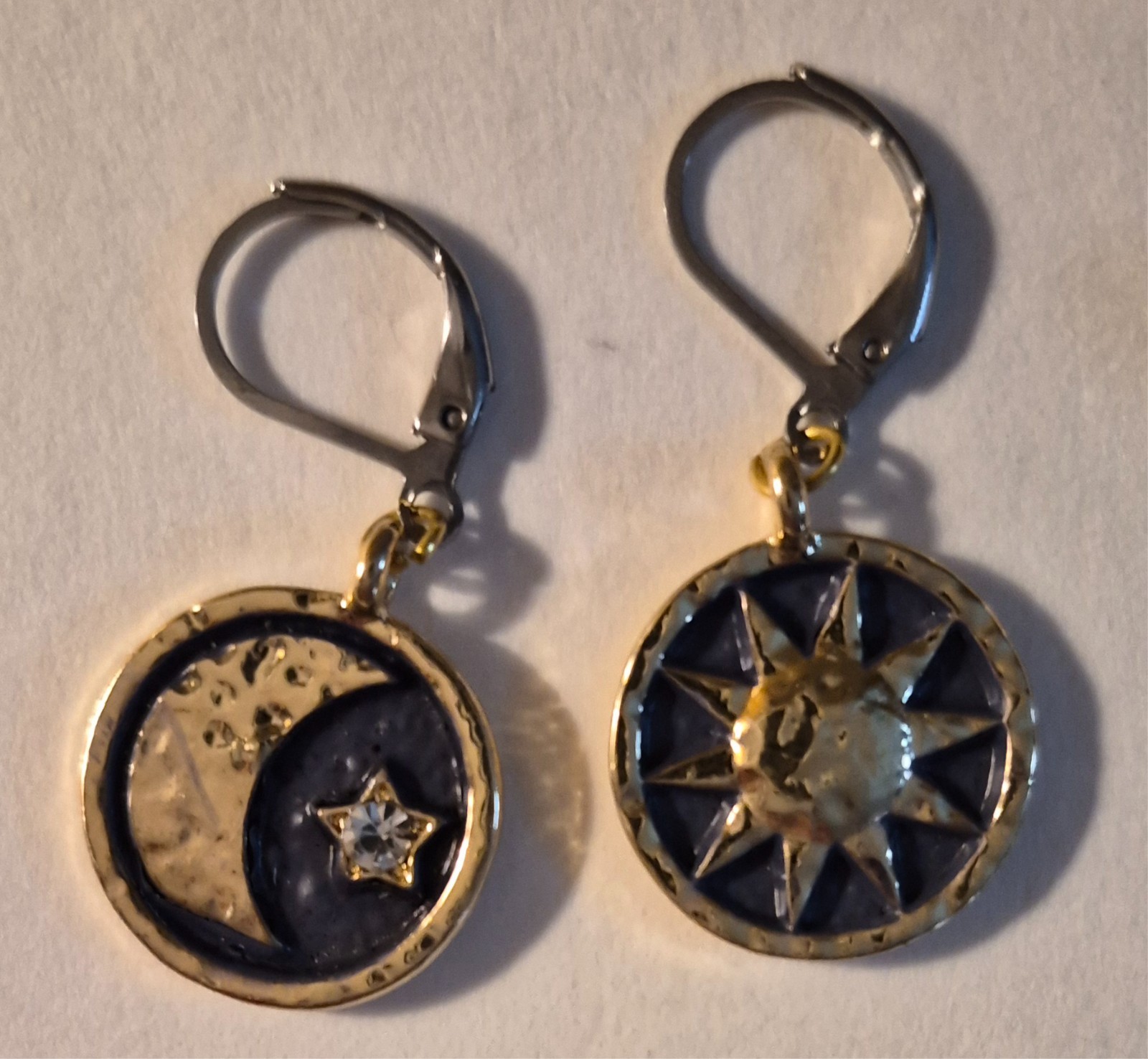 Moon Stars Shape Earrings Lot Silver Gold Dangle Drop 5 Pair Pierced Enamel Gems