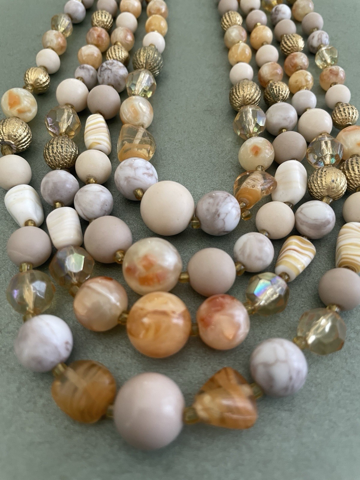 Vintage Multi-Strand Beaded Statement Necklace Multicolor Hook 9 in.