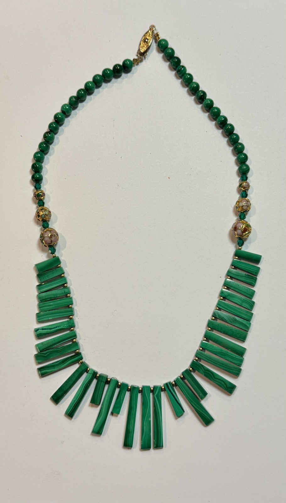 Vintage Graduated Malachite & Cloisonne Beads Necklace