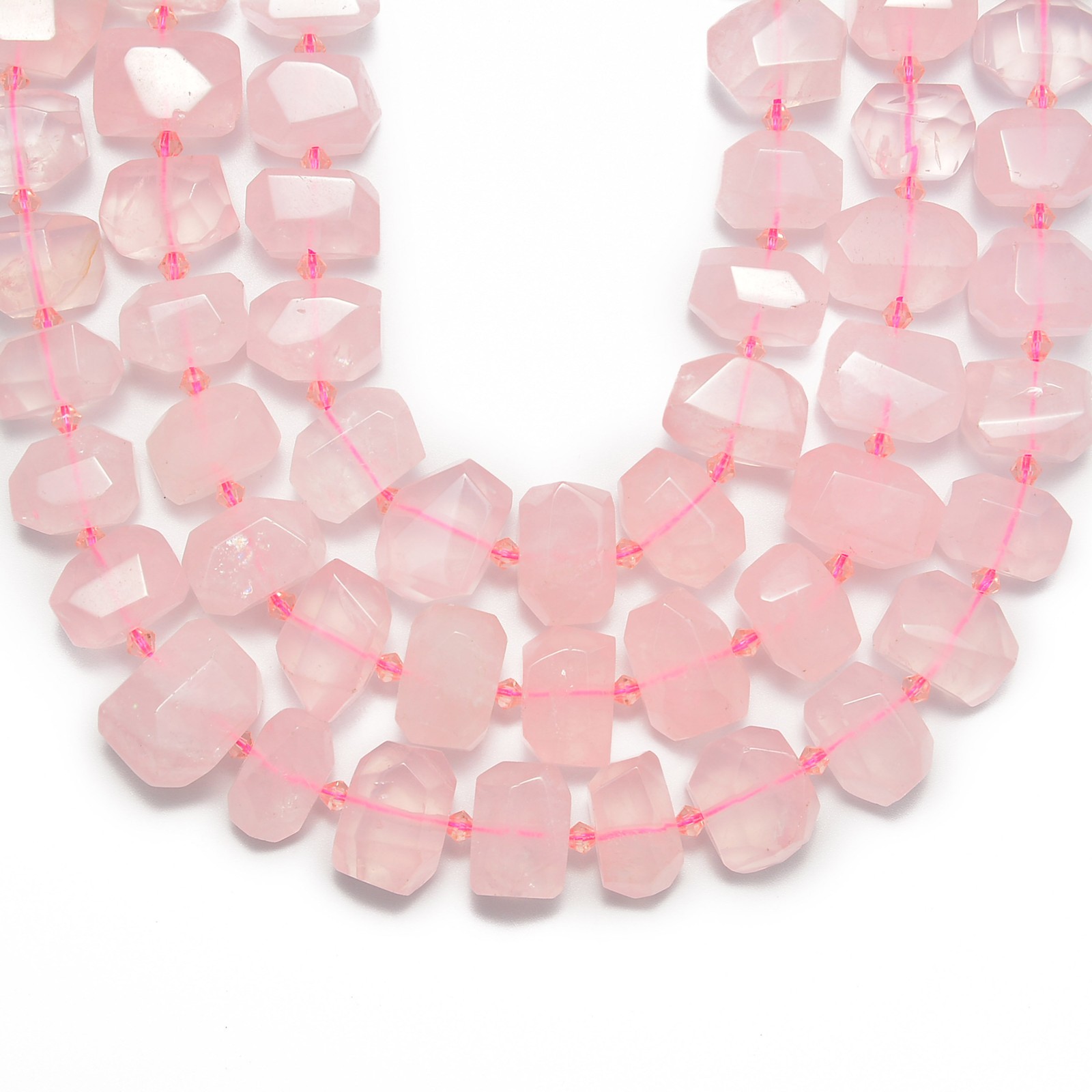 Natural Rose Quartz Faceted Nugget Chunk Beads Approx 13x20mm 15.5″ Strand