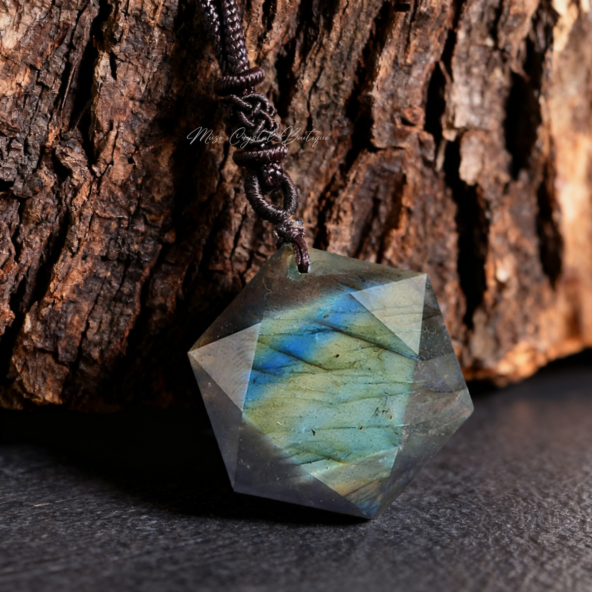 Natural Labradorite Hexagram Amulet Pendant Healing Energy Adjustable Necklace
