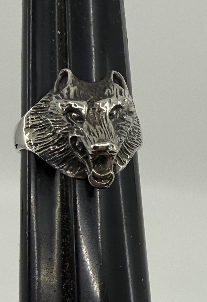 Sterling Silver 925 3D Wolf Head Snarling Ring Size 7.5 8g Gothic Biker Unisex