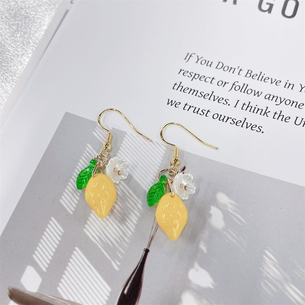 Dainty Yellow Lemon Flower Glass Leaf Teardrop 10*14 Centimeters, Multicolor