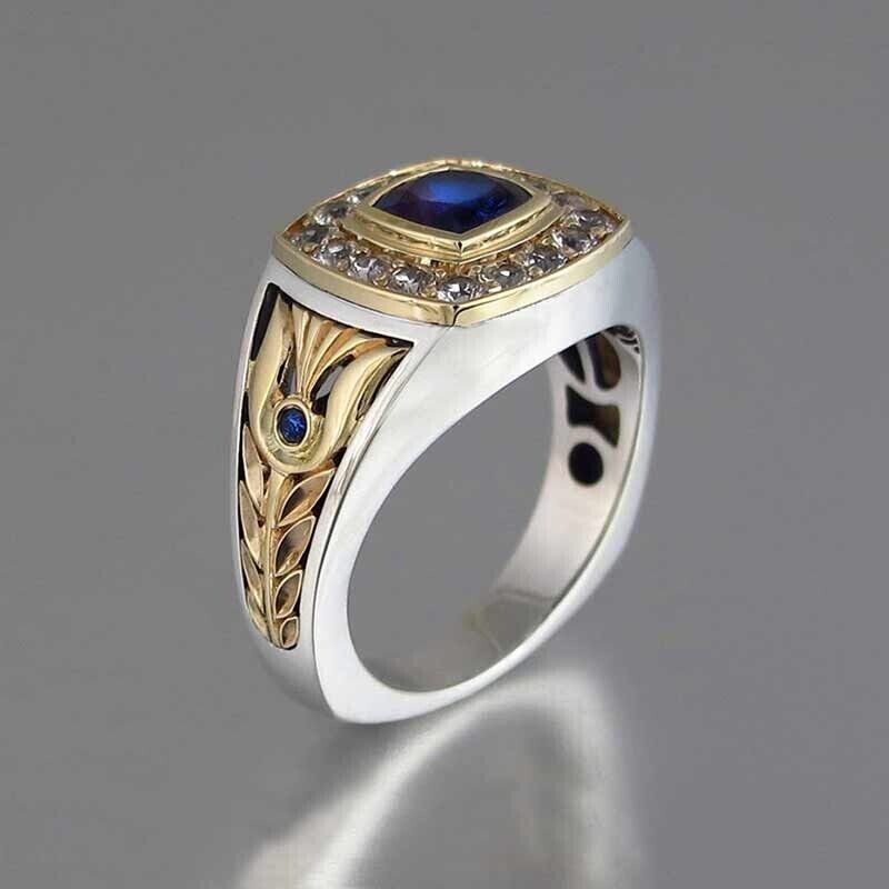 Silver Plated 1.9 Ct Simulated Sapphire Vintage Style Men’s Christmas Gifts Ring