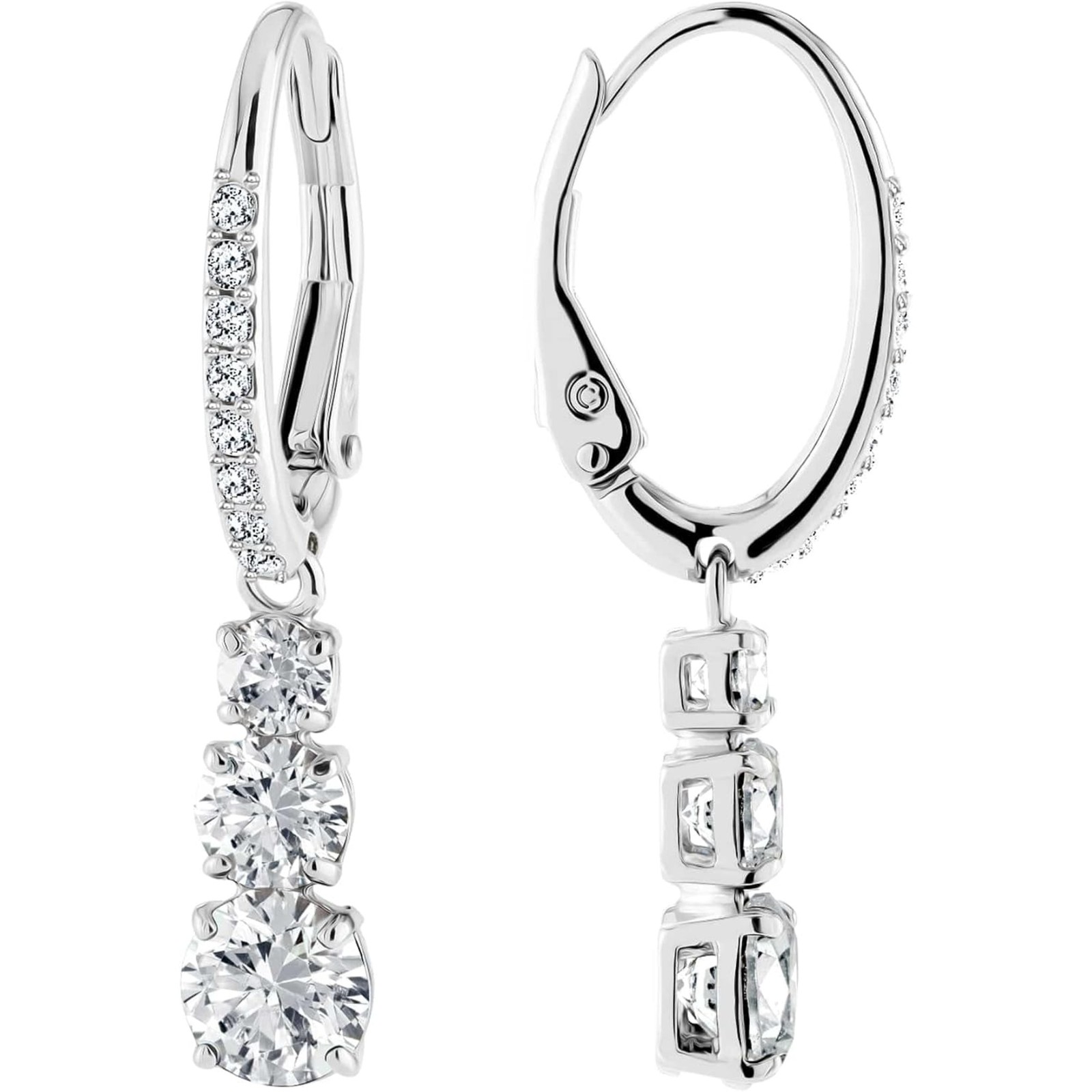 Stilla Attract Hoop Earrings Round Cut, White, Rhodium Plated 5416155
