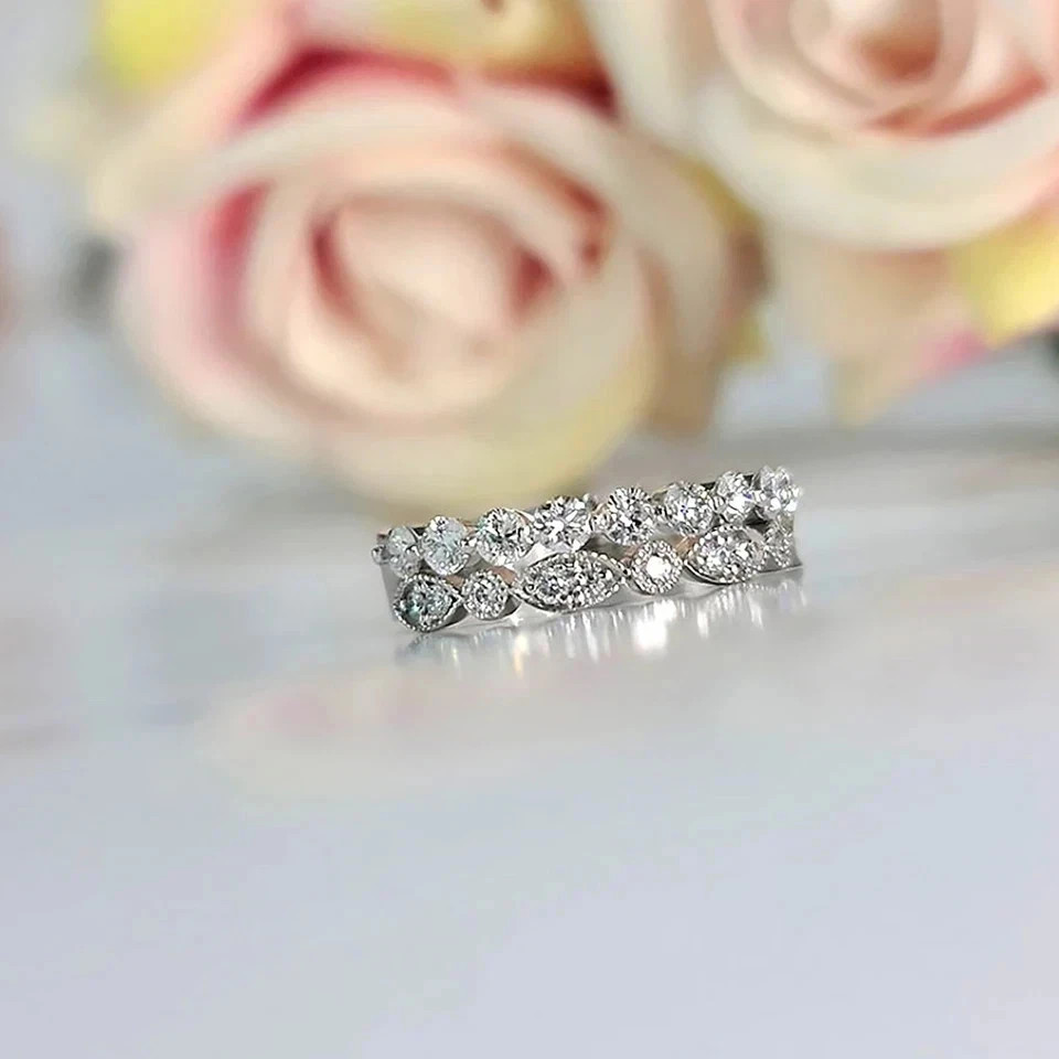2.00CTW Round Cut Natural Diamond 14K White Gold Eternity Engagement Band Ring