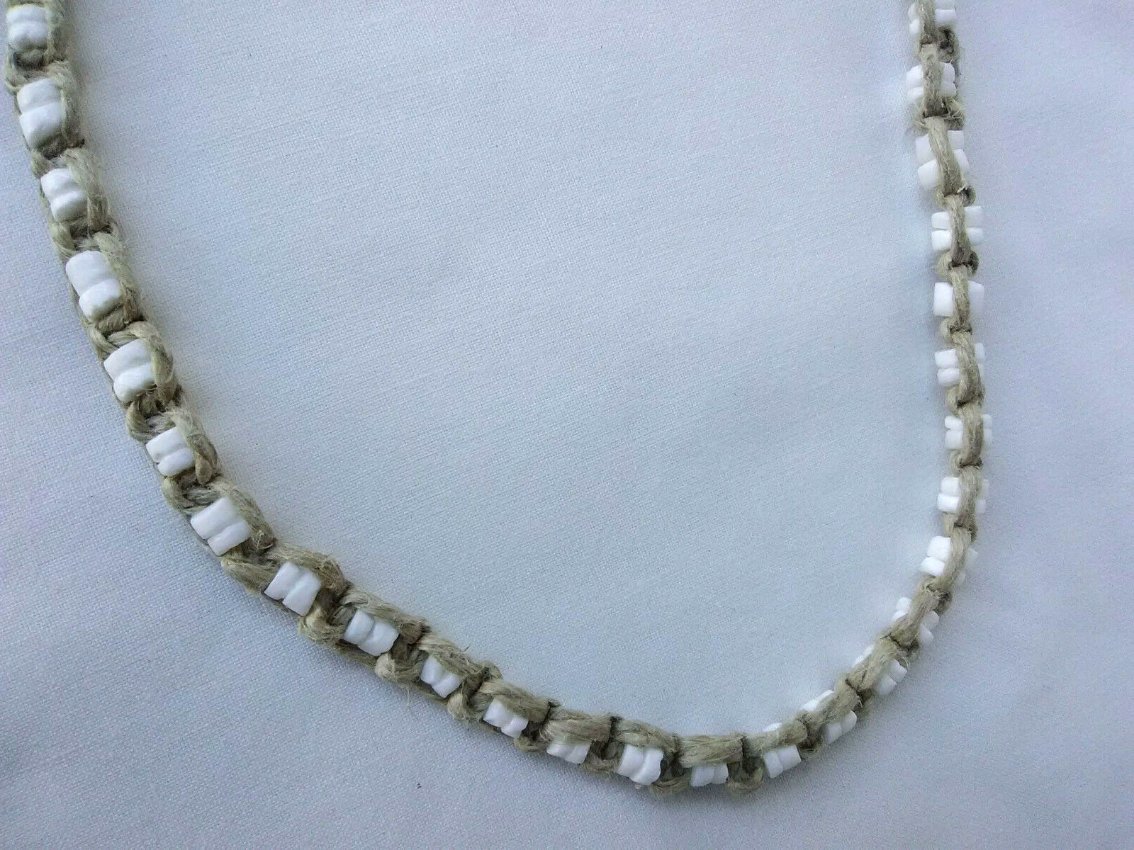PUKA SHELL HEMP SURFER CHOKER NECKLACE Heishi Braided 17″ US Gift New