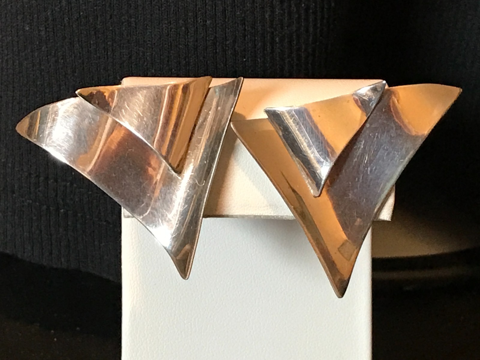 Sterling Silver Large Abstract Modern Triangular SUSAN CUMMINGS Clip Earrings