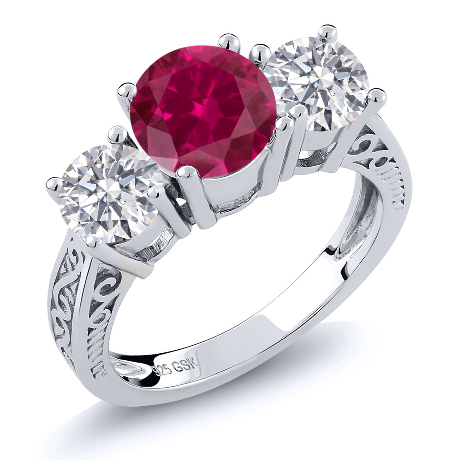 925 Sterling Silver Gemstone Birthstone and White Lab Grown Diamond 3-Stone