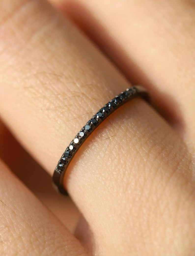 Half Eternity Stackable Band 0.50Ct Real Black Moissanite 14K Black Gold Plated