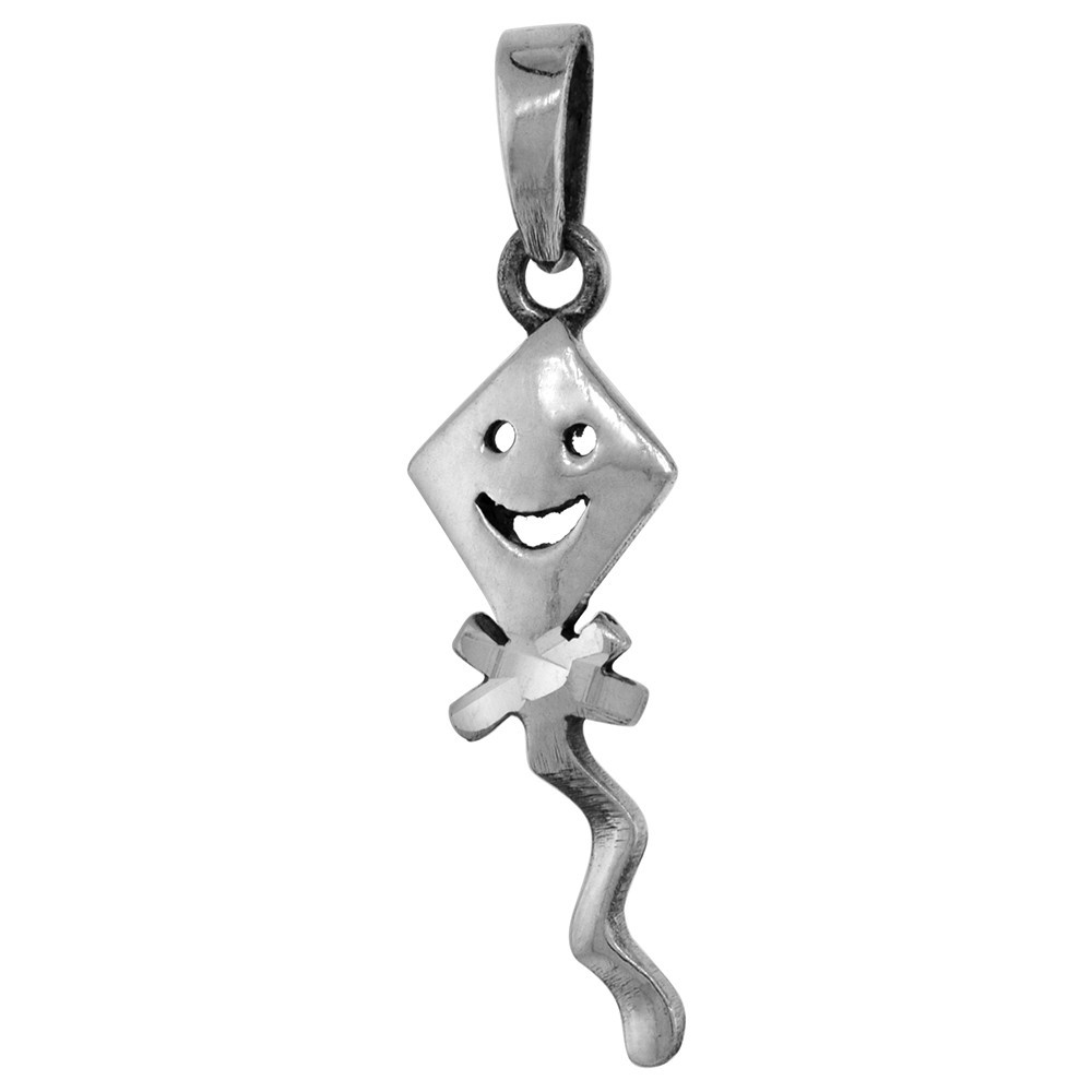 925 Sterling Silver Smiling Kite Pendant with/out Chain Necklace 16″-24″