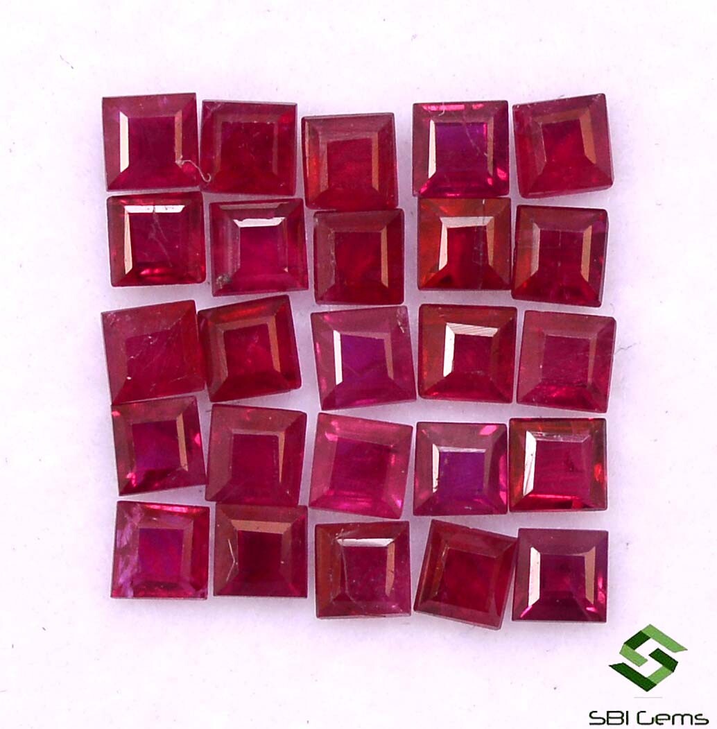 1.78 Cts Natural Ruby Square Cut 2 mm Lot 25 Pcs Calibrated Loose Gemstones